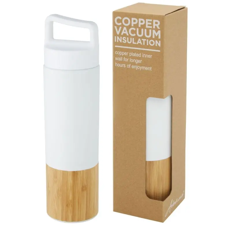 Torne 540 ml Kupfer-Vakuum Isolierflasche mit Bambus Außenwand – Weiße Thermoflasche