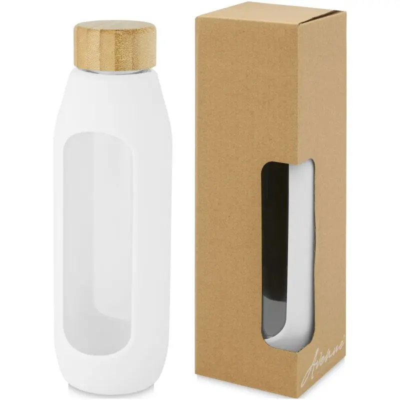 Tidan 600ml Borosilikatglas Flasche mit Silikongriff in Weiß: Robust & Stilvoll