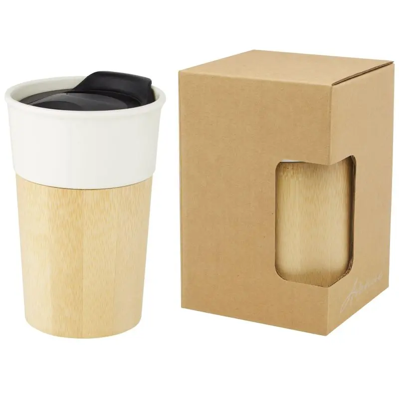 Pereira 320ml Porzellanbecher mit Bambusummantelung in Offwhite: Natur & Eleganz