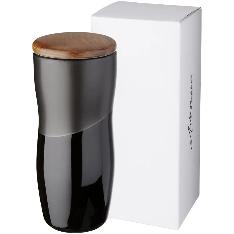 Reno 370 ml Doppelwandiger Keramikbecher – Eleganter schwarzer Becher für alle Getränke