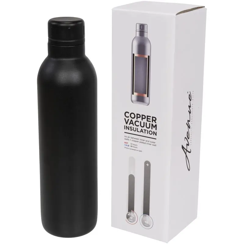 Thor Kupfer-Vakuum Isolierflasche 510 ml, Elegant Schwarz, Lang Anhaltende Isolation