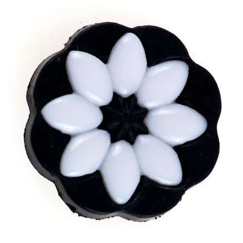 Ösenknopf Blumen Schwarz-Weiß – Kunststoffknopf BL-100