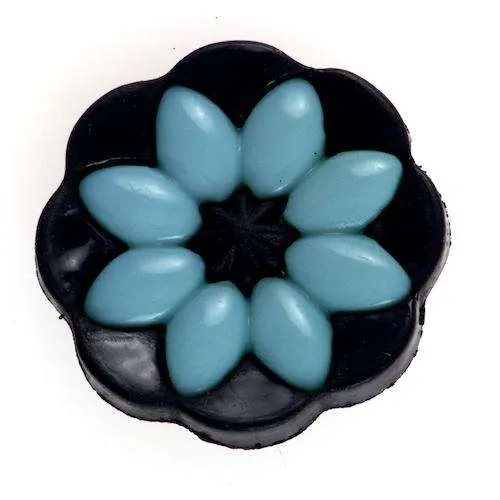 Ösenknopf Blumen Schwarz-Türkis – Kunststoffknopf BL-100