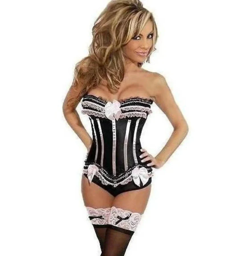 Daisy Corsets IS-D-22 Burlesque-Korsett für Damen – Größe 3–4X, Schwarz & Pink, Schnürung am Rücken