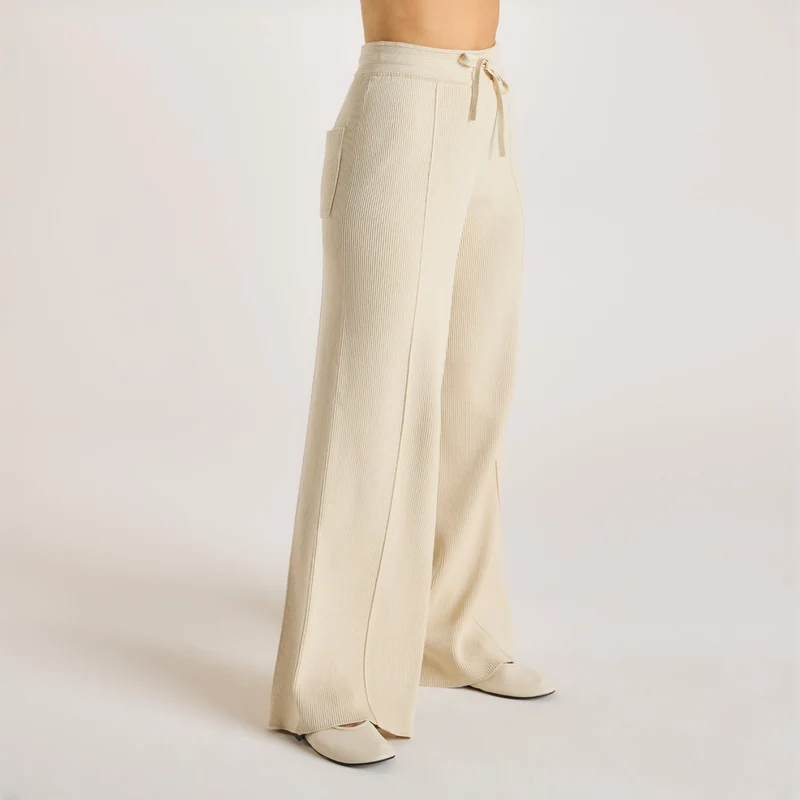 Weite Strickhose - Crèmefarbe