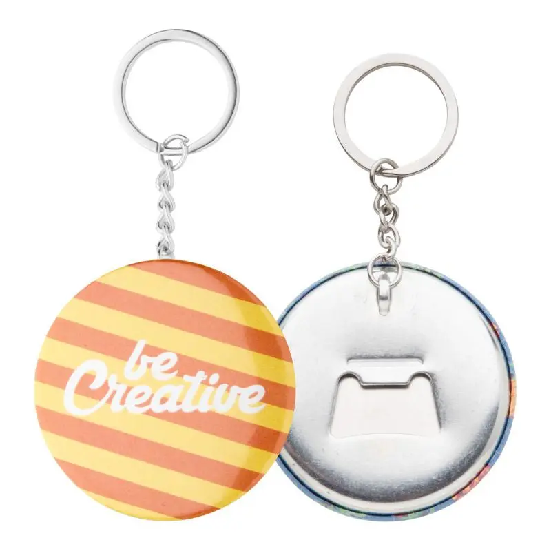Silberner KeyBadge Button-Flaschenöffner Schlüsselanhänger - 100 Zeichen