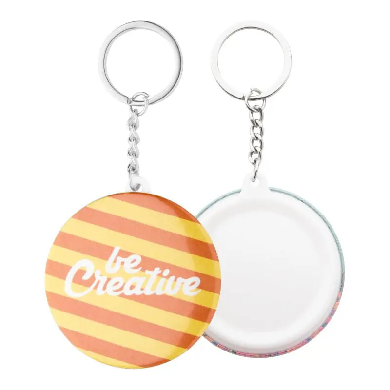 Mini KeyBadge Button-Schlüsselanhänger in Weiß - Kompakt & Elegant, 100 Zeichen