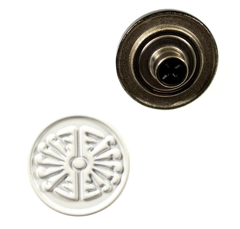 Jeansknopf Ethno Muster Weiß – Metallknopf NJ-57