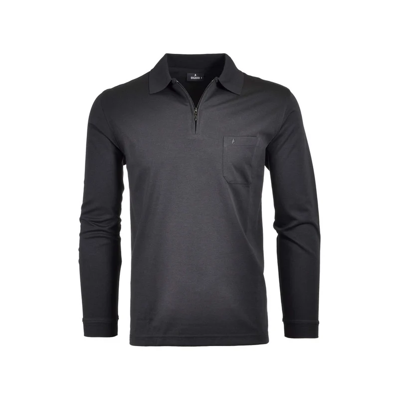 Ragman Herren Softknit-Poloshirt Langarm mit Zip