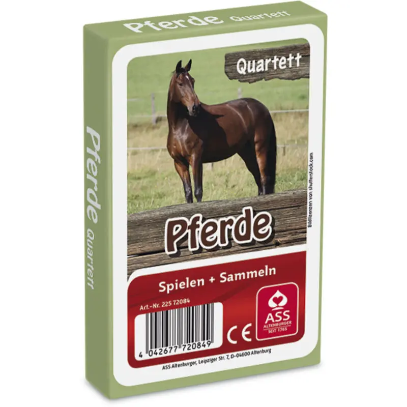 Pferde-Quartett Spiel, 33 Blatt in dekorativer Faltschachtel - Lerne spielerisch Pferde kennen