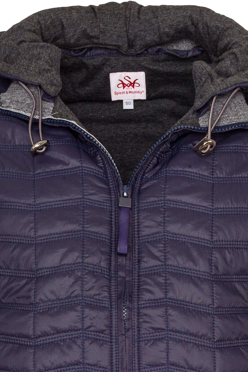 Herren-Steppjacke mit Strick und abnehmbarer Kapuze nachtblau