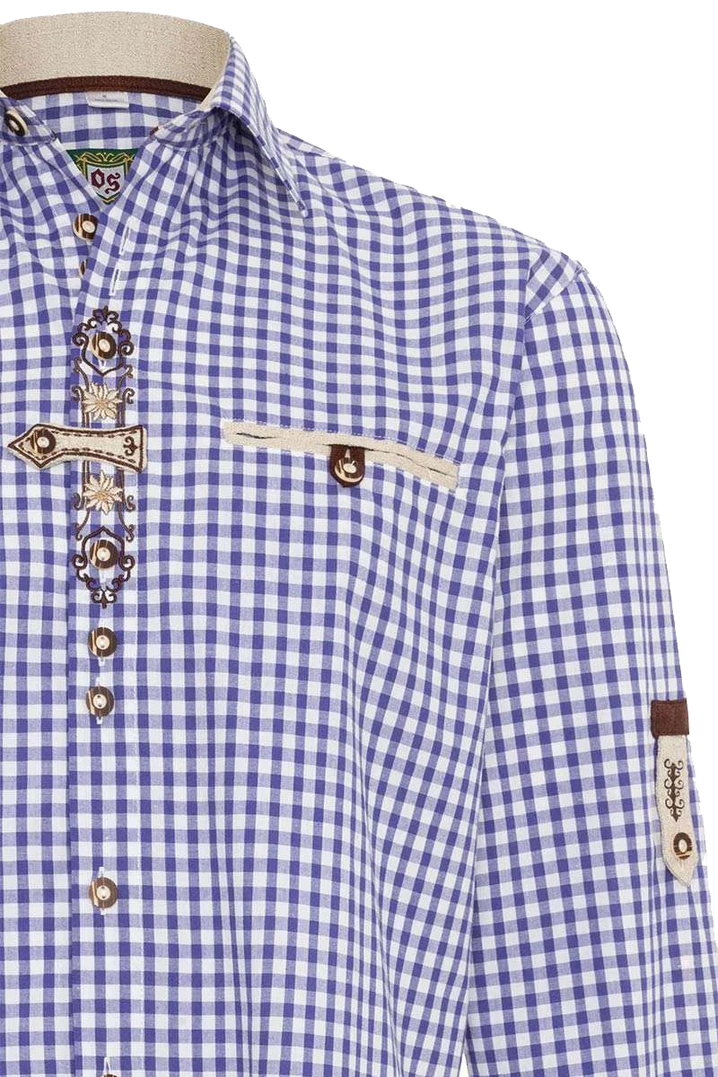 Herren Trachten-Krempelarm-Hemd Regular Fit mit Stickerei