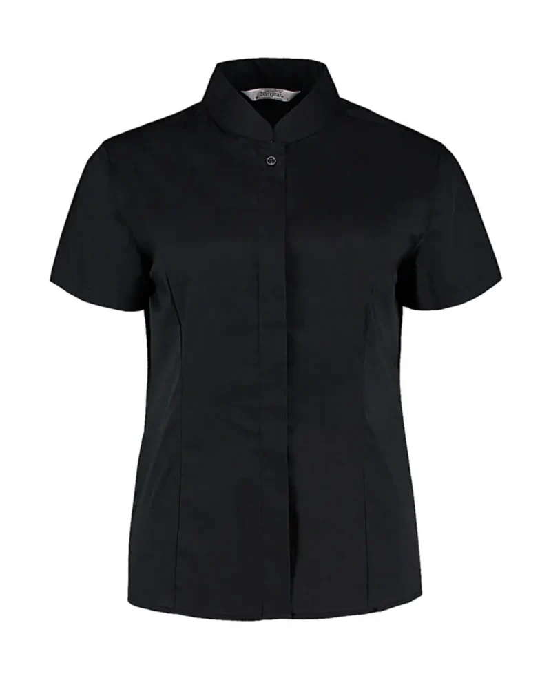 Damen Bluse mit Mandarin-Kragen und taillierter Passform