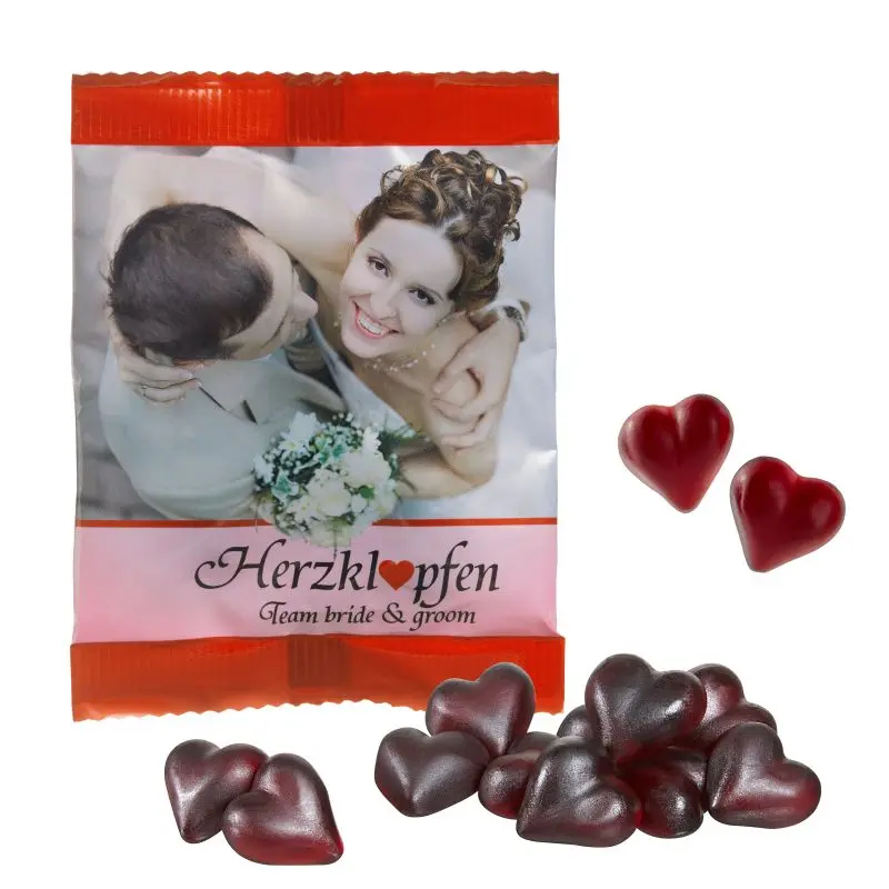 Fruchtige Cassis-Herzen mit individuellem Druck, Ideal für Geschenke & Events