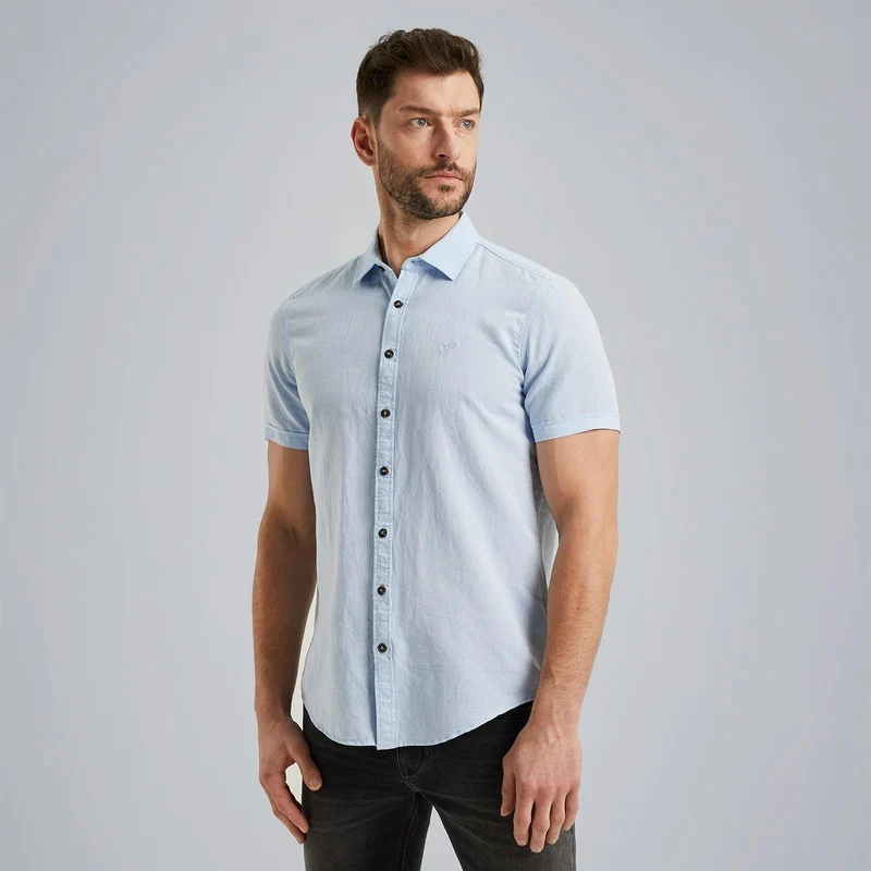 PME-Legend Short Sleeve Shirt Ctn Linen 2tone blau
