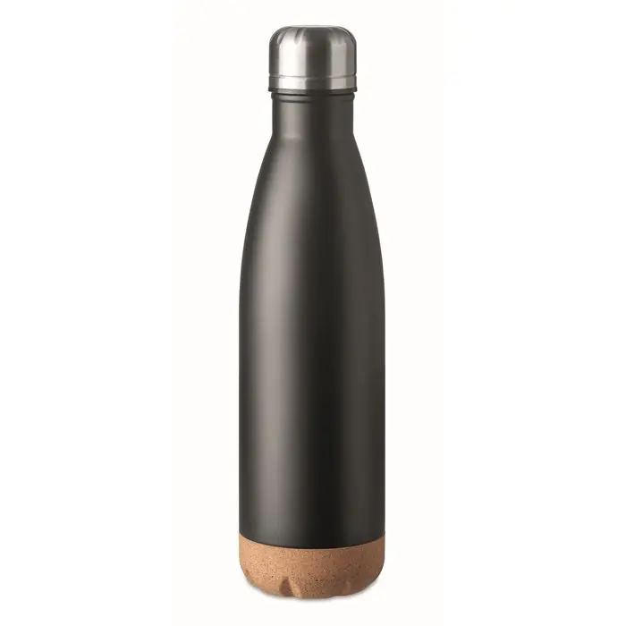 Doppelwandige Isolierflasche ASPEN CORK – Schwarze Thermoflasche mit Korkdetails