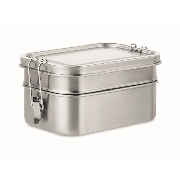 Hochwertige Lunchbox aus Edelstahl DOUBLE CHAN - Mattsilber - Robust, Praktisch und Stilvoll