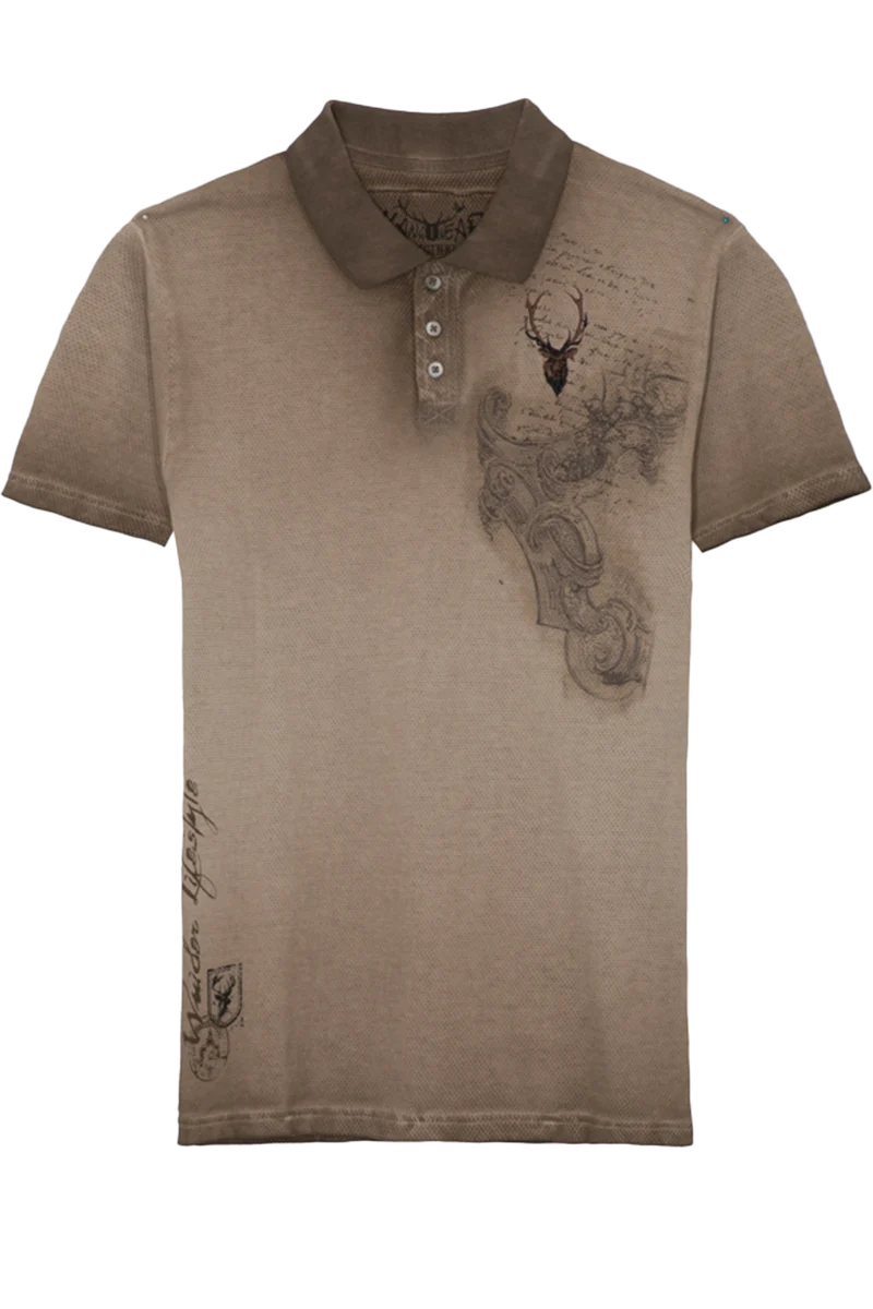 Herren Polo-Shirt mit Struktur und Aufdruck - hellbraun
