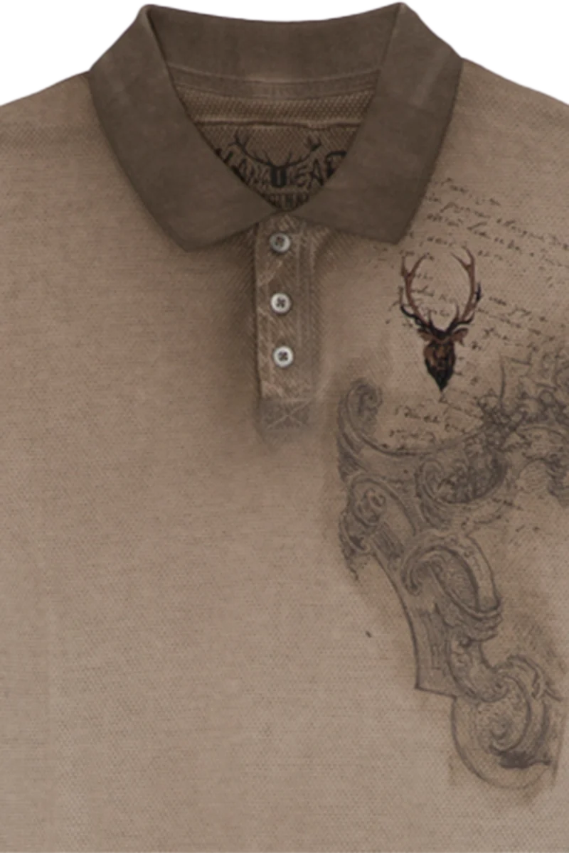Herren Polo-Shirt mit Struktur und Aufdruck - hellbraun