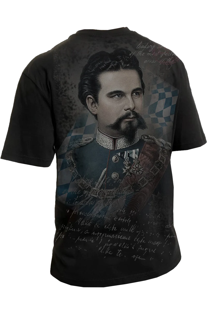 Unisex T-Shirt 'KINE' mit König Ludwig II.-Aufdruck - schwarz