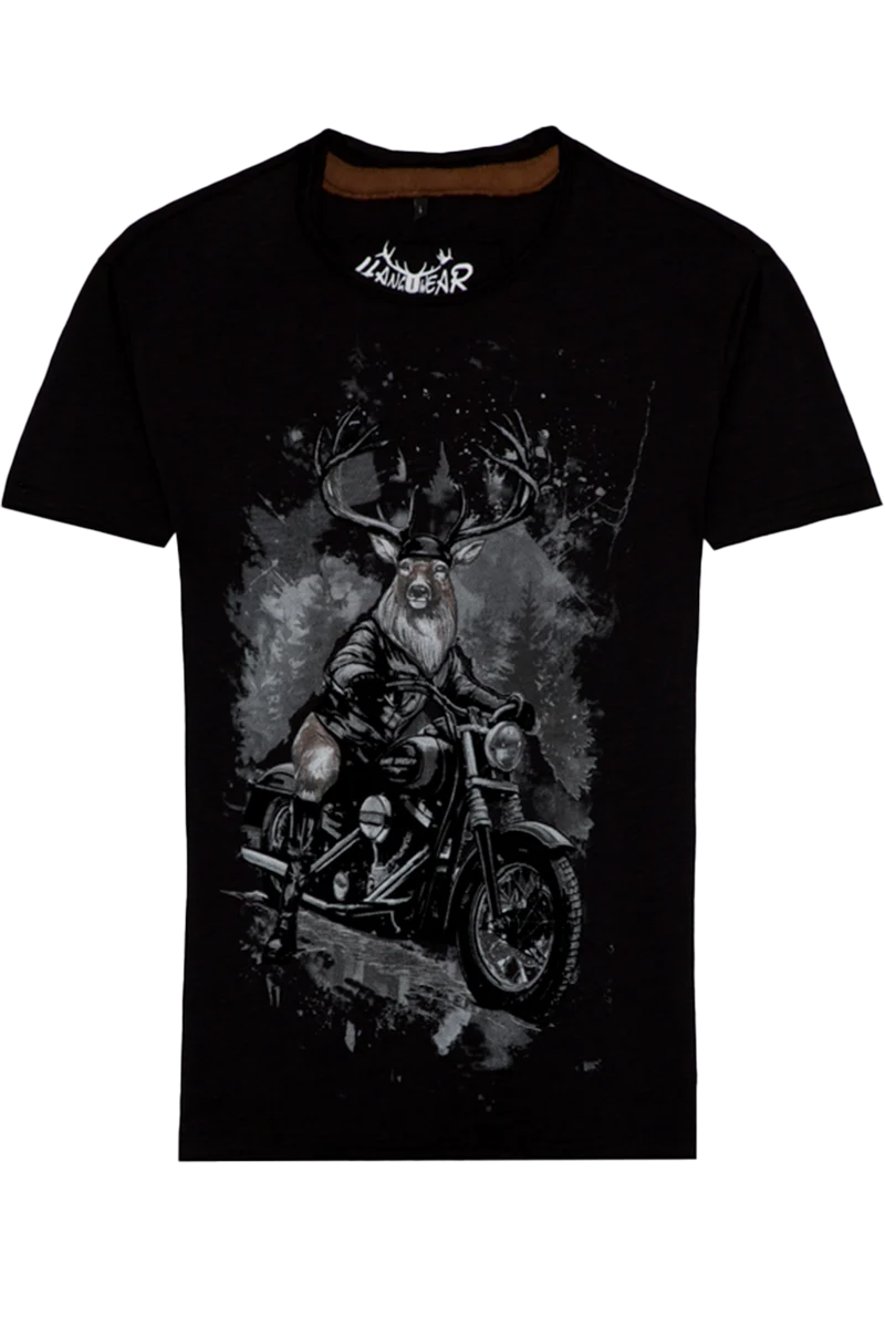 Herren T-Shirt mit Hirsch Biker Print