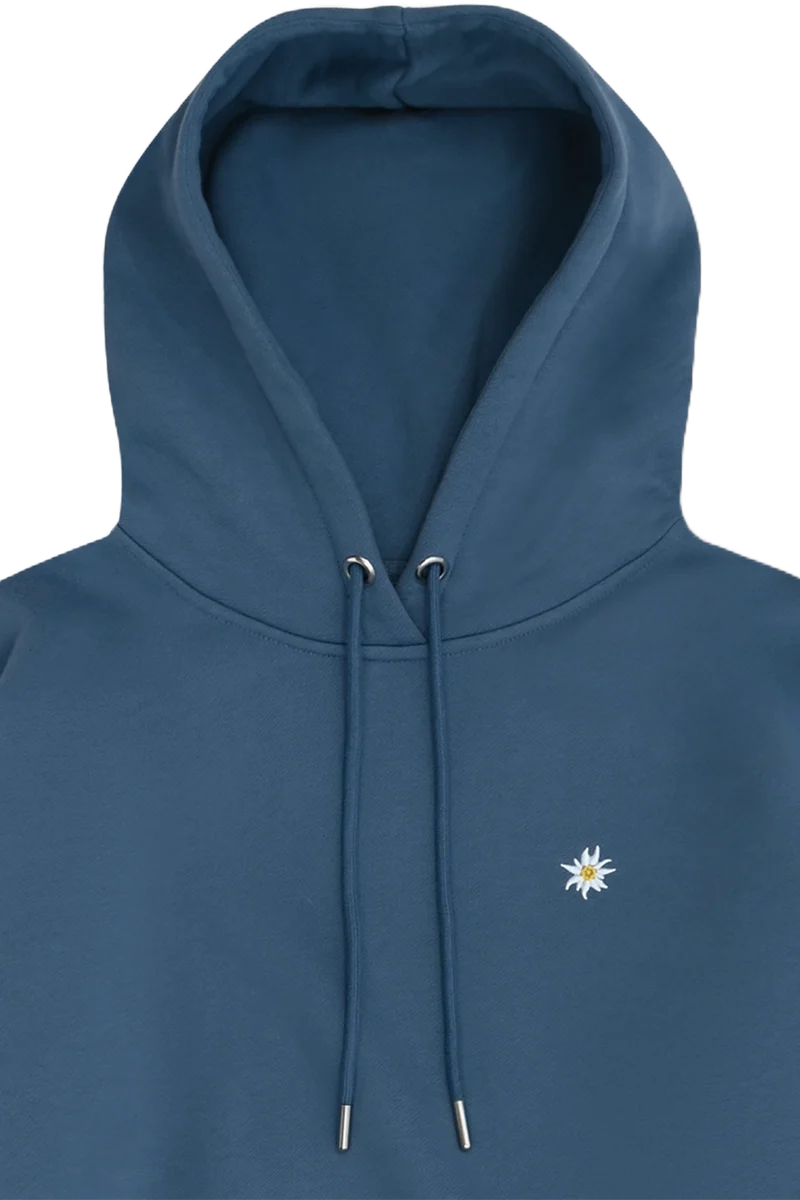 Herren Hoodie mit Edelweiß-Stickerei - stahlblau