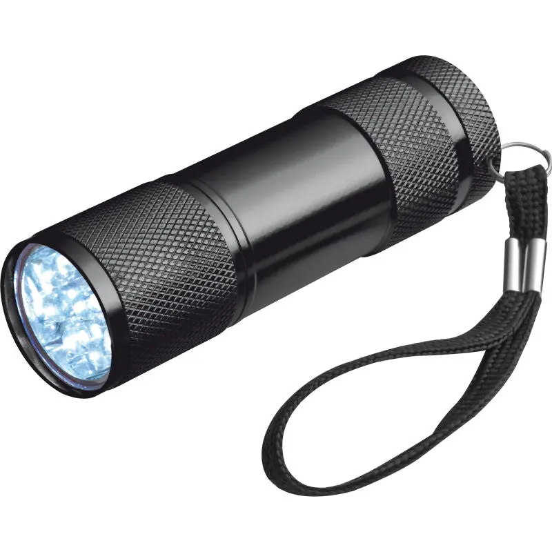 Robuste Aluminium LED-Taschenlampe mit 9 LEDs, Batterien inklusive – Schwarz