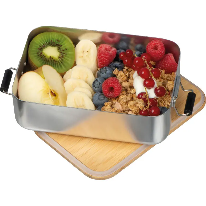 Aluminum Snack Box with Bamboo Lid in Silver Grey - Eco-Friendly, Durable Meal Container