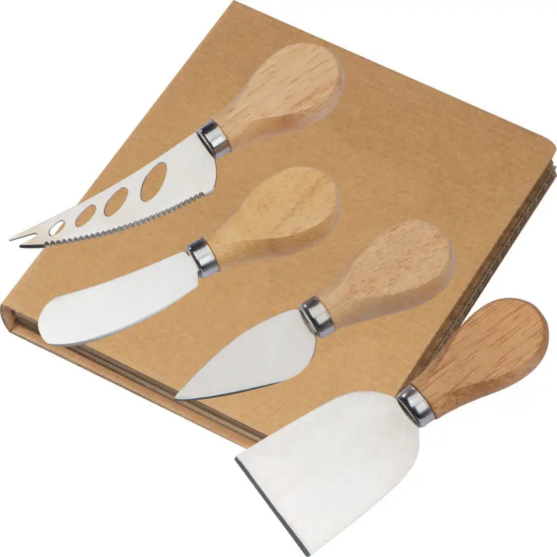 4-teiliges Käsemesserset mit Beigen Holzgriffen, Stilvoll & Funktional
