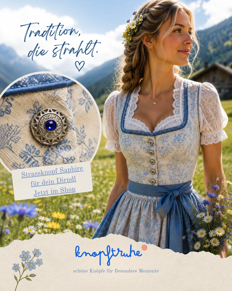 Trachten Metallknopf Silber mit Swarovski® Kristallen veredelt – ST-12-S Sapphire