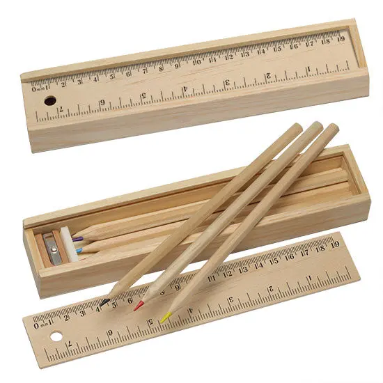 Beige Holzbox mit Buntstift-Set, Kreativ & Organisiert, Ideal für Künstler