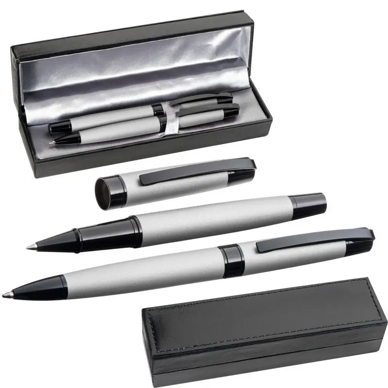 Metall Schreibset Adana - silbergrau, elegant und hochwertig, ideal für Büro und Geschenk