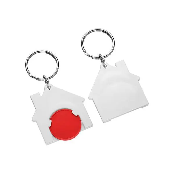 Rot-Weißer Hausform 1€-Chip Schlüsselanhänger – Charmant & Nützlich