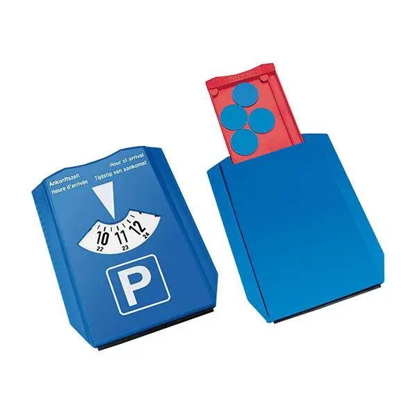 Multifunktionale Parkscheibe mit Notfach und Chip – Blau