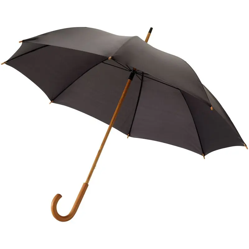 Jova 23 Eleganter Regenschirm mit Holzstange, Holzgriff, Schwarz