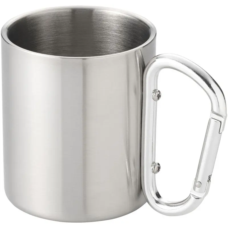 Alps 200 ml Isolierbecher mit Karabinergriff - Silberner Thermobecher für unterwegs
