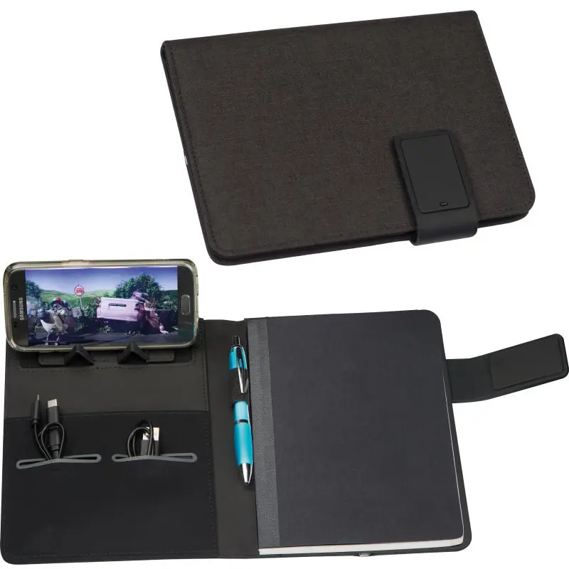 A5 Dokumentenmappe mit Powerbank (4000 mAh) und LED - Dynamisches Blau