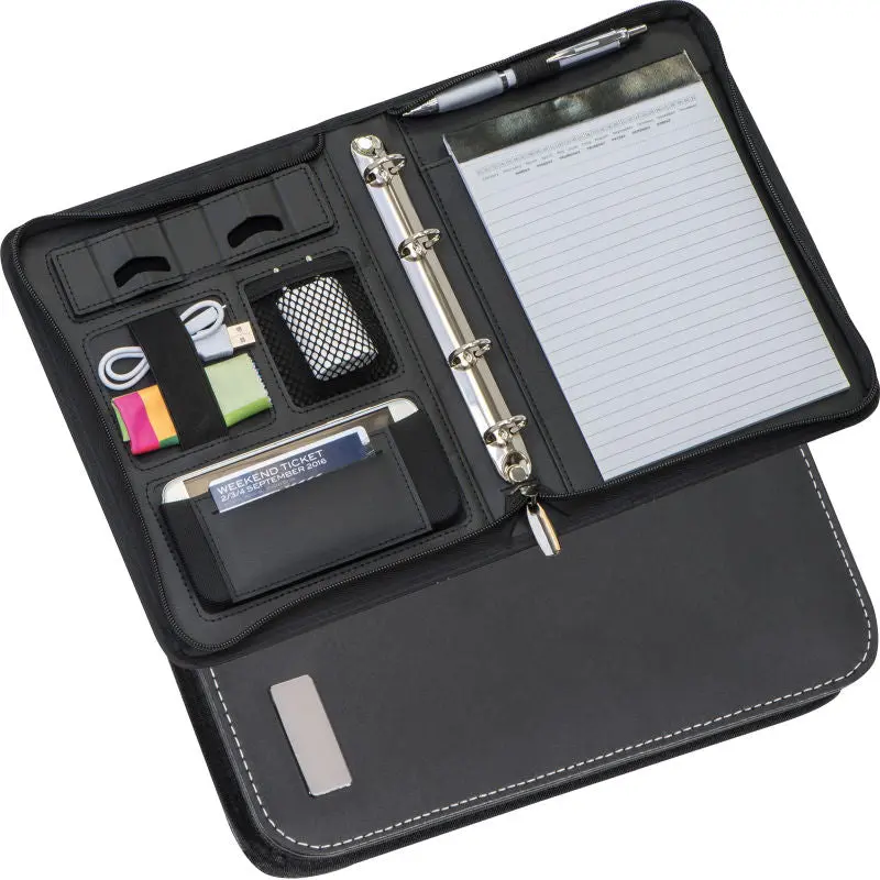A5 Dokumentenmappe, Lederfaserstoff, Kompakter Schwarzer Organizer
