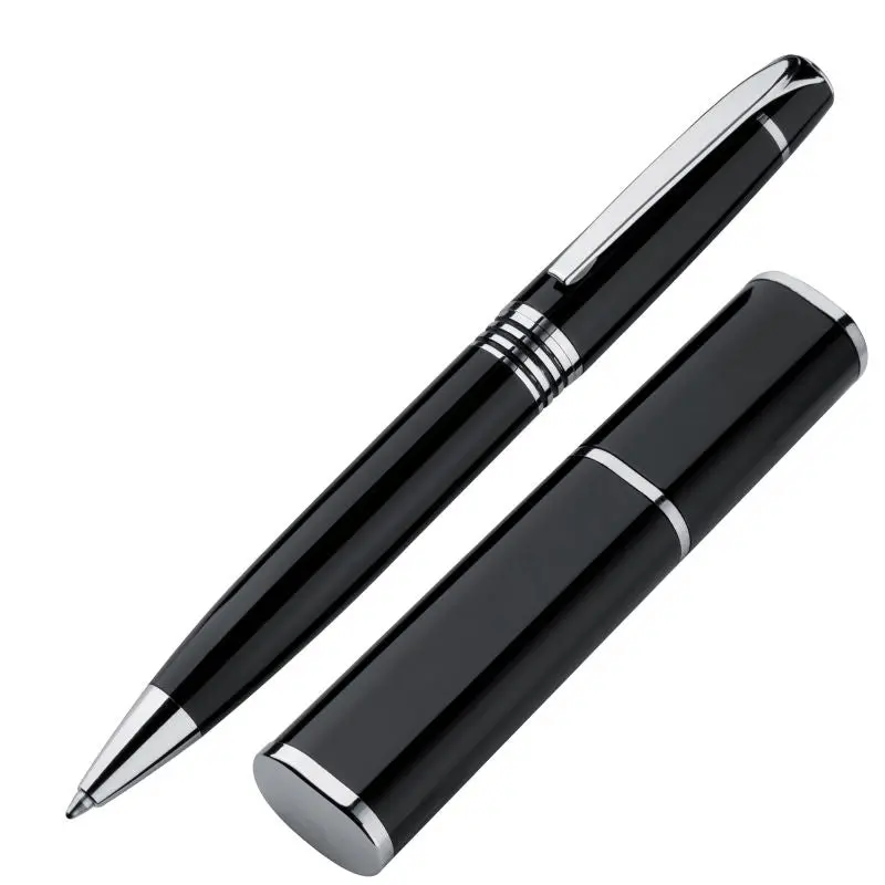 Schwarzer Metall-Drehkugelschreiber in Geschenkbox - Premium Stift für elegantes Schreiben