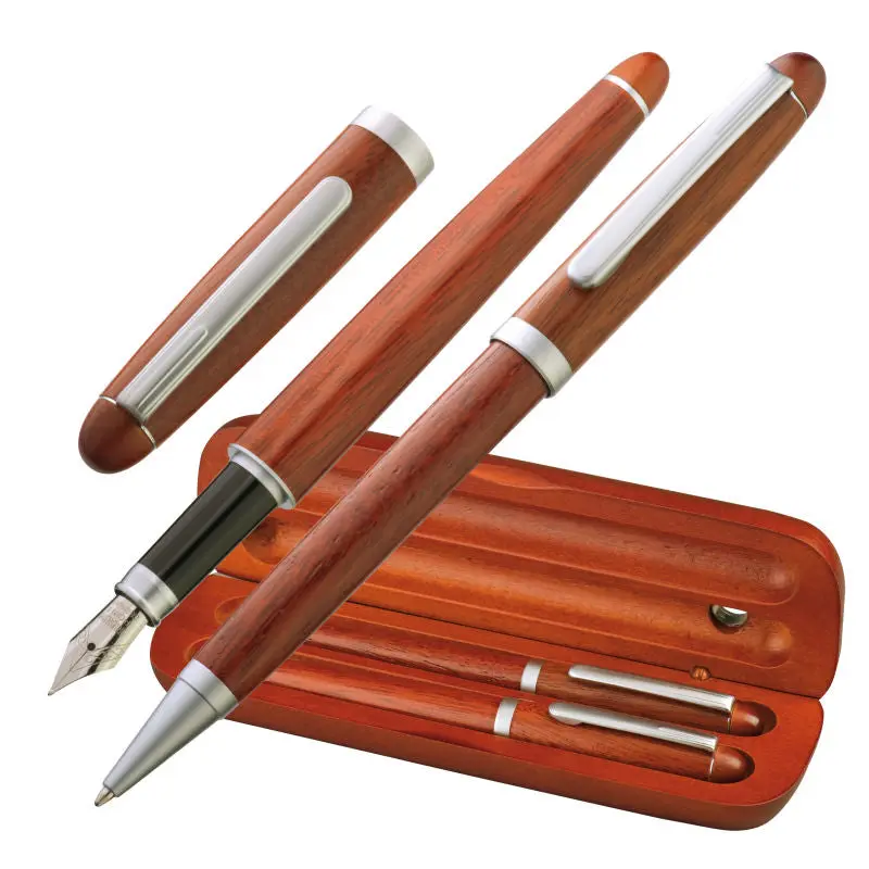 Holz Schreibset mit Kugelschreiber und Füllfederhalter - Braun - Hochwertiges Set für Natürliches Schreiben