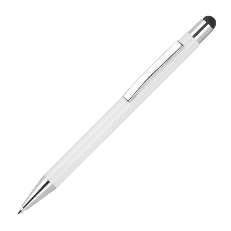 Touch-Druckkugelschreiber aus Aluminium - Weiß-Schwarz, Stilvoll & Multifunktional