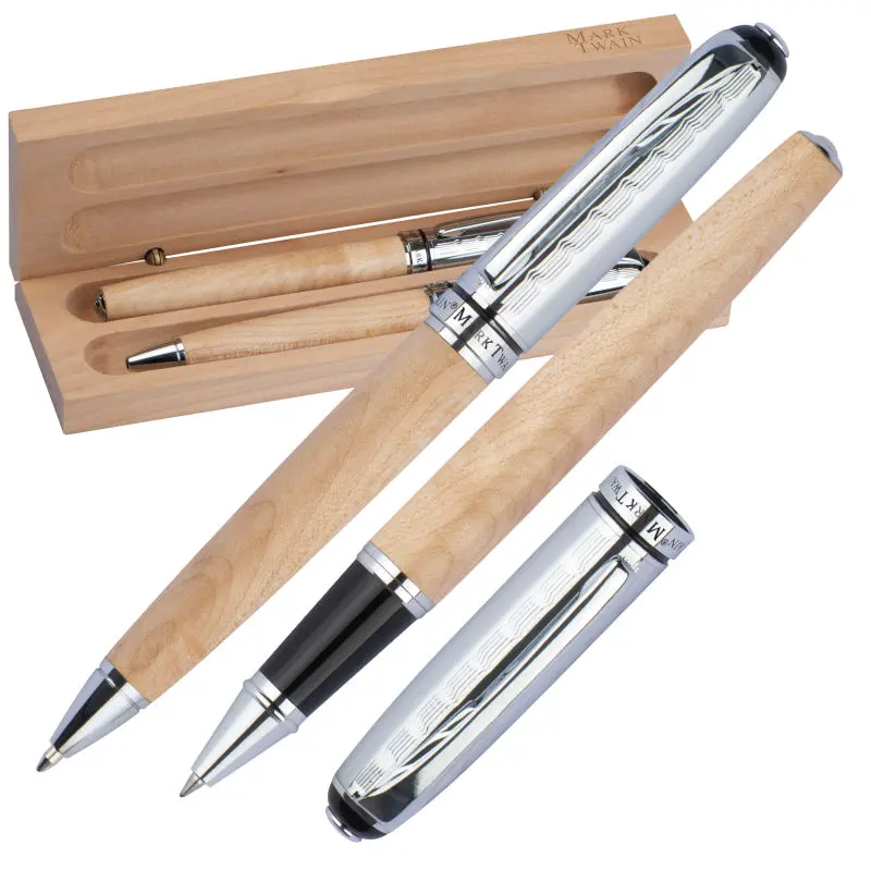 Mark Twain Edles Holz-Schreibset in Beige