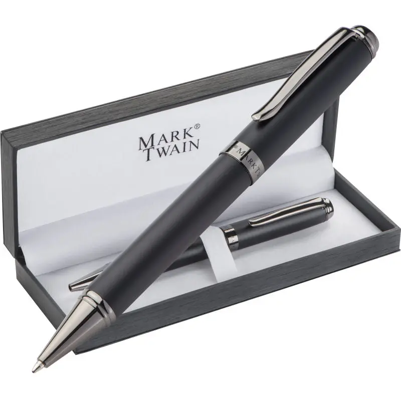 Mark Twain Edelstahl-Kugelschreiber, Schwarz - Klassischer Bürostift