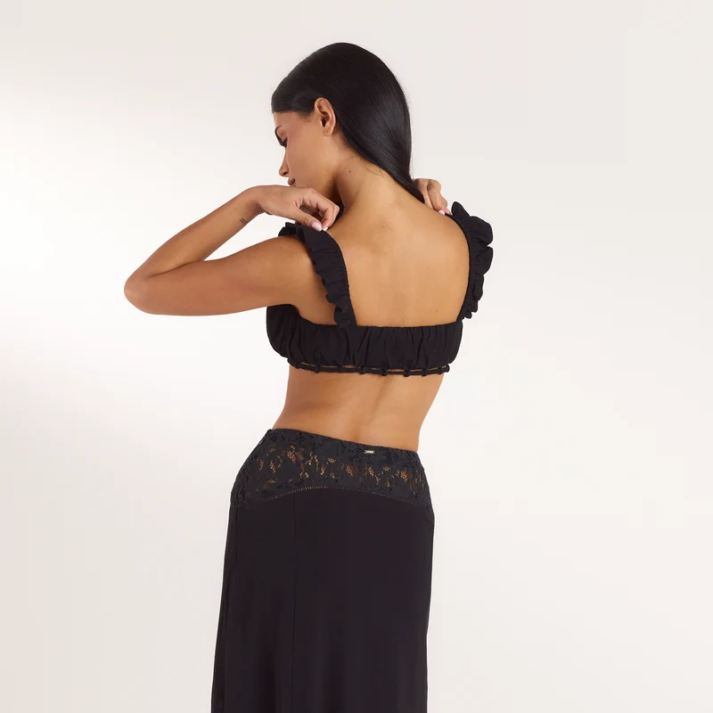 Gerüschtes Bralette - Schwarz