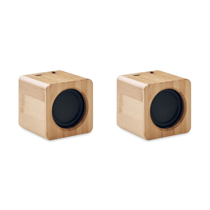 Set mit kabellosen Bambuslautsprechern