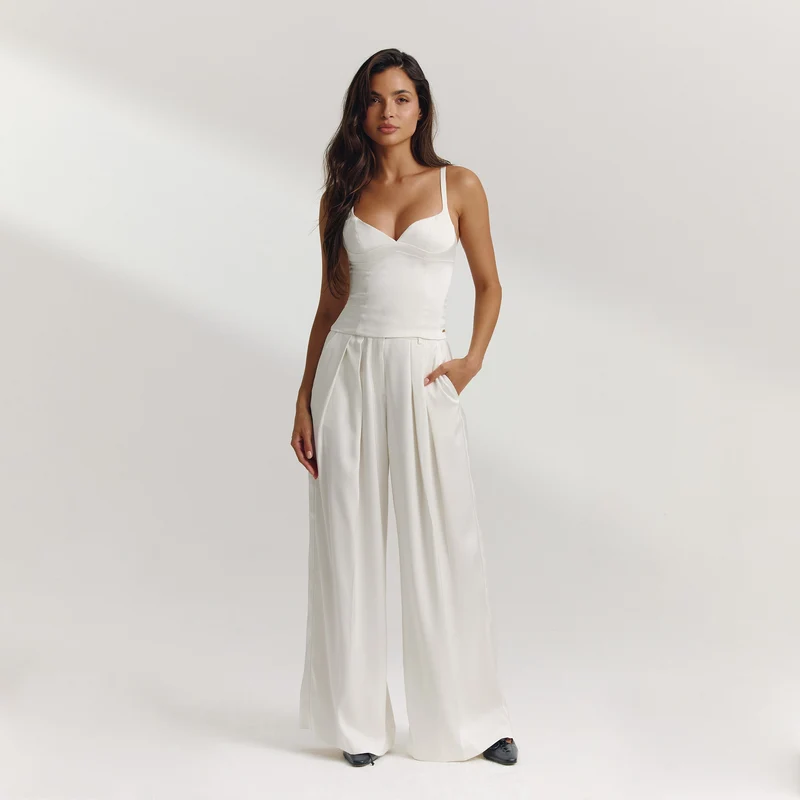 Weite Satinhose - Weissgrau
