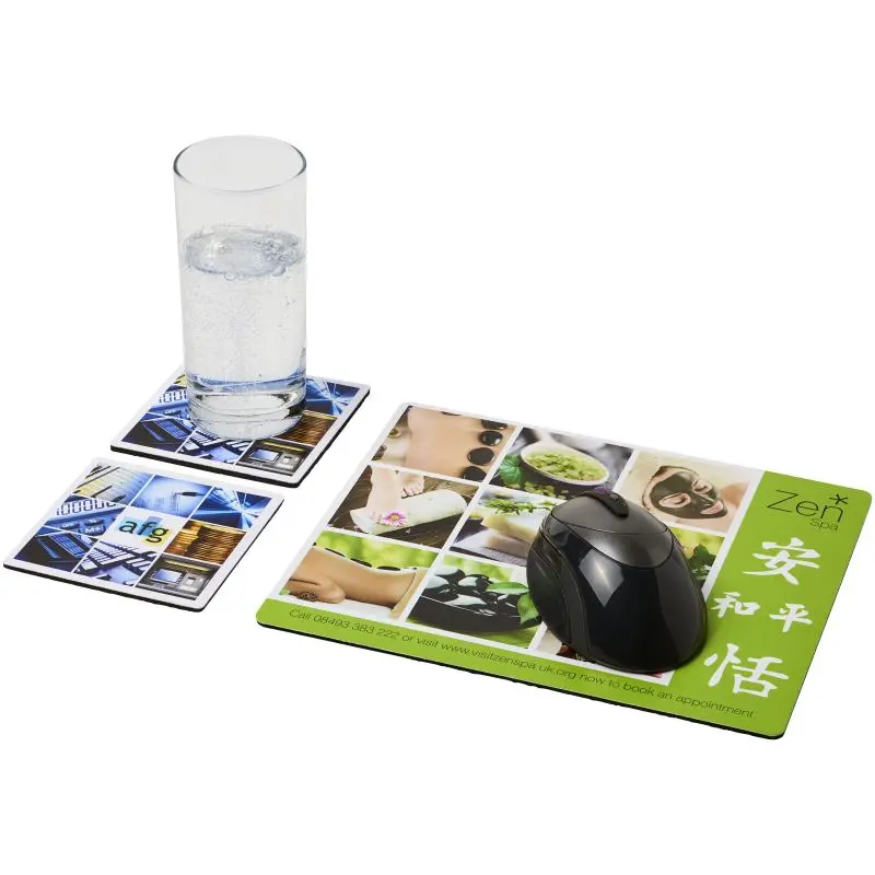 Q-Mat Mousepad- und Untersetzer-Set 3 - Schwarz - Stilvoll, Funktional und Vielseitig