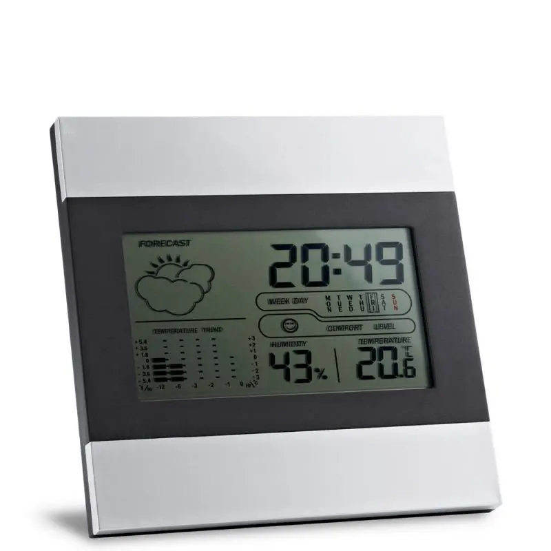 DENE Aluminium Tischstation mit LCD, Satinsilber Finish