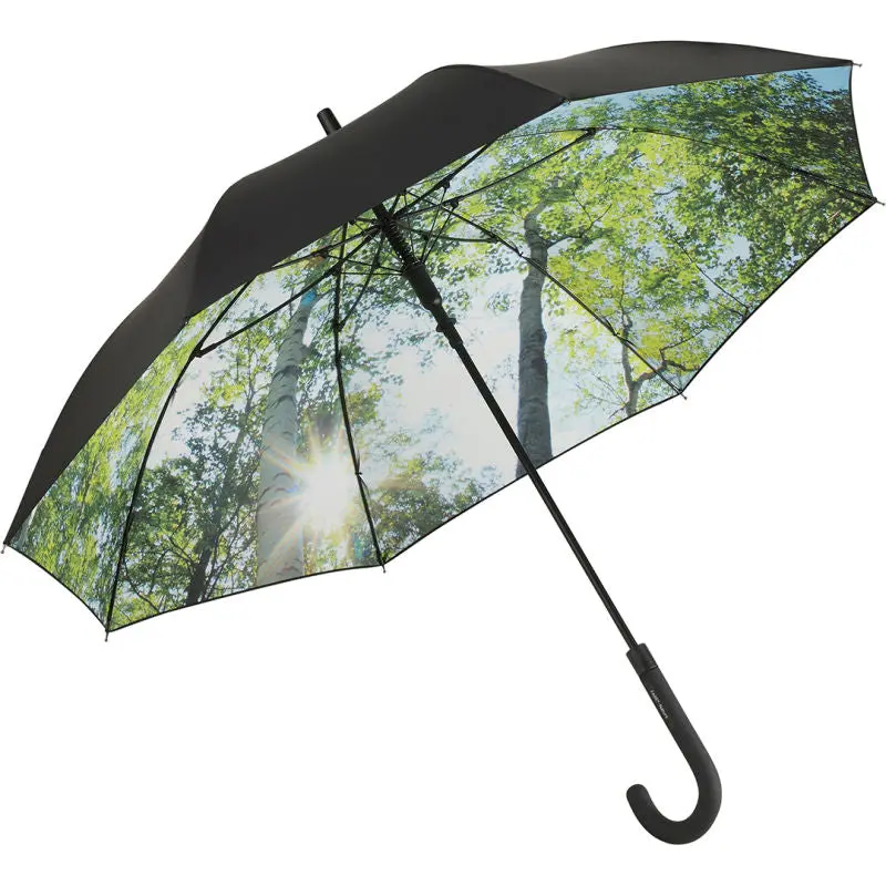Stilvoller AC-Stockschirm FARE-Nature in Schwarz-Walddesign - Windfest, Langlebig & Elegant