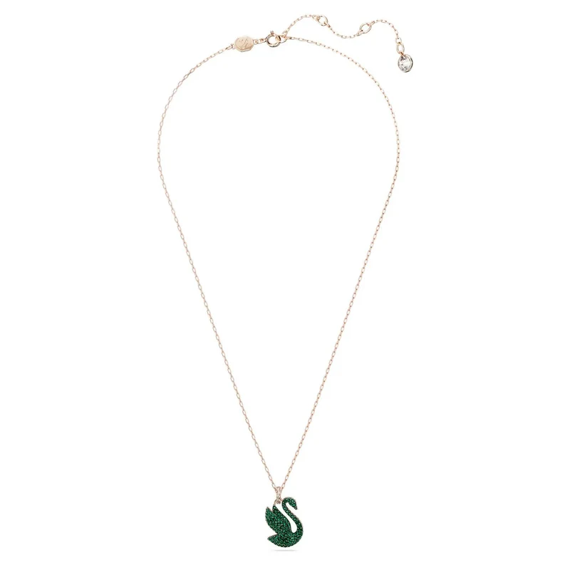 SWAROVSKI Damen Schwan Anhänger mit grünen Kristallen und Roségold-Kette SWAN 5650067